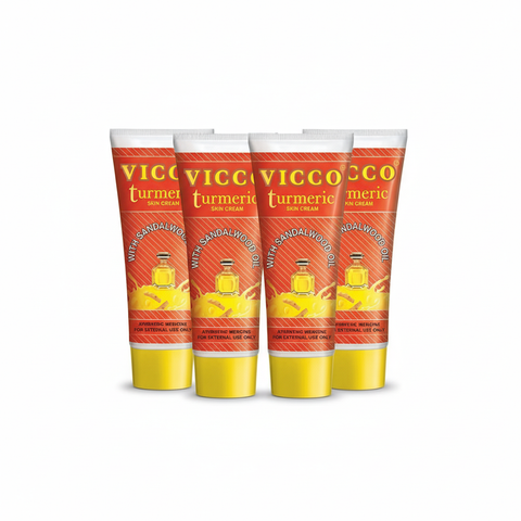 Vicco Turmeric Vanishing Cream with Sandalwood Oil – 80g x 4 Pack | Ayurvedic Skin Cream | Natural Glow & Acne Care