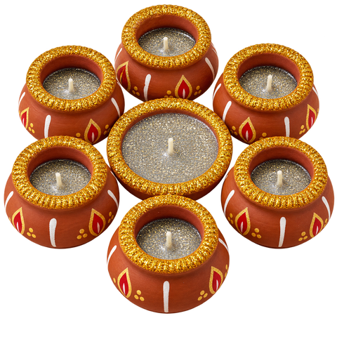 Decorated Matki Wax Diwali Diya 8 Pieces