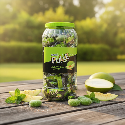 Pass Pass Pulse Kacha Aam Candy – 120pcs (680g Jar) | Raw Mango Flavor with Tangy Spice | Indian Chatpata Toffee