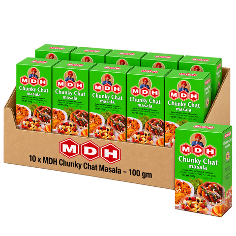 MDH Chunky Chat Masala, 100g x 10 Boxes, Wholesale Pack (1 kg Total) - Seasoning for Chaat and Fruit Salads