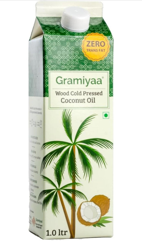 Gramiyaa Wood Cold Pressed Coconut Oil – 1L | 100% Natural & Unrefined | Virgin Coconut Oil | Cold Pressed | Edible & Hair/Body Use | No Chemicals or Preservatives