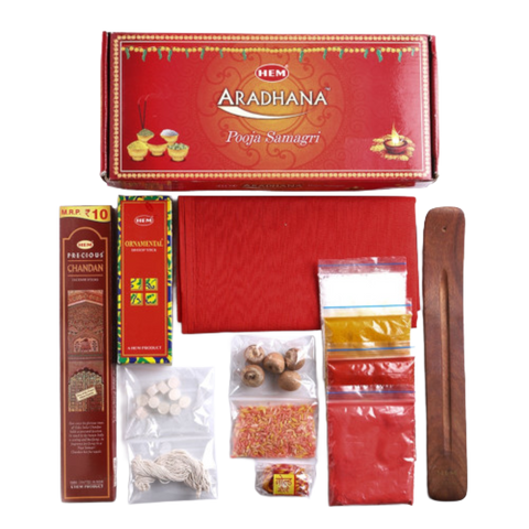 HEM Aradhana Pooja Samagri Kit, All-in-One 14-Piece Puja Essentials Box for Diwali, Navratri and Daily Devotion, 330g
