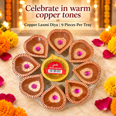 Copper Laxmi Diya 9pcs/tray