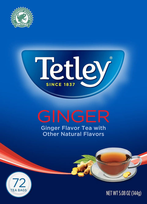 Tetley Premium Ginger Flavored Black Tea Bags, Authentic Indian Spiced Chai, 72 Count (5.08 oz)