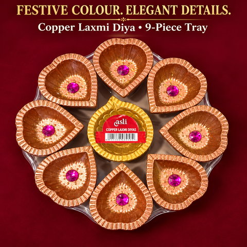Copper Laxmi Diya 9pcs/tray