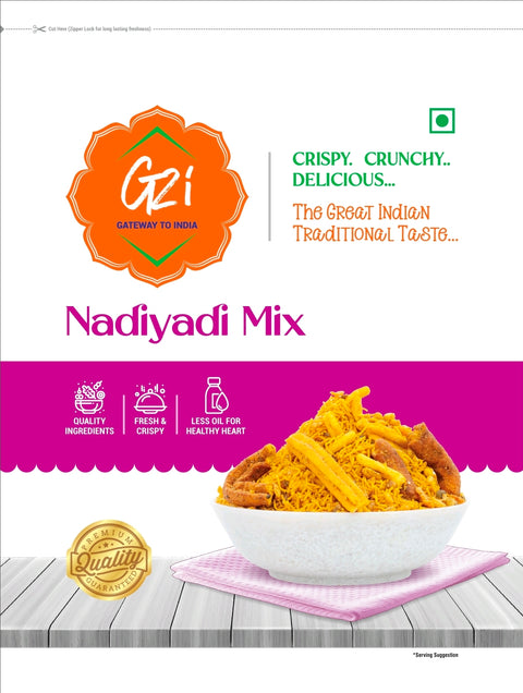 G2I Nadiyadi Mix | Crispy & Crunchy Indian Snack | Authentic Gujarati Namkeen | Made with Quality Ingredients | 100% Vegetarian | Premium Taste of India