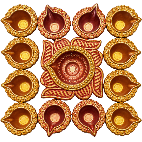Painted Twelve Diya 13 Pieces