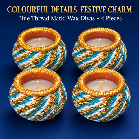 Painted Matki Wax Dandiya Diya 4pcs (blue Thread)