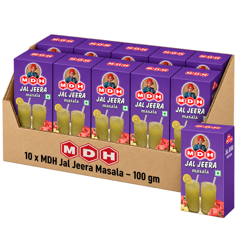 MDH Jal Jeera Masala, 100g x 10 Boxes, Wholesale Pack (1 kg Total) - Seasoning for Spiced Drinks and Pani Puri