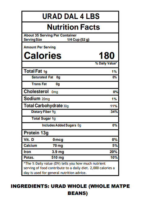 40 Lbs Wholesale Aara Urad Dal (Split Matpe Beans) - 4 lbs*10 Pack (1 Case)