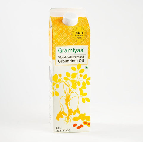 Gramiyaa Wood Cold Pressed Groundnut Oil – 1 L | 100% Natural Cold-Pressed Peanut Oil | Nutty Aroma | Sun-Protect Pack | Zero Trans Fats