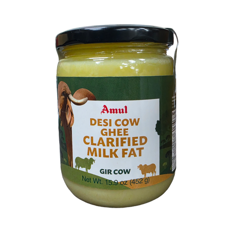 Amul Gir Cow A2 Desi Ghee, Pure Clarified Butter in Glass Jar, 15.9 oz (1 Lb)
