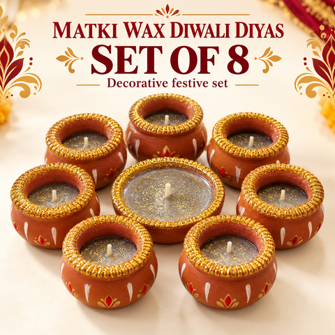 Decorated Matki Wax Diwali Diya 8 Pieces