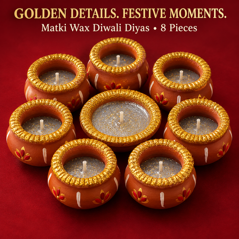 Decorated Matki Wax Diwali Diya 8 Pieces
