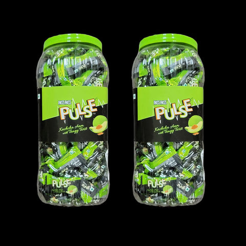Pass Pass Pulse Kacha Aam Candy –680g Jar x 2 Pack | Raw Mango Flavor with Tangy Spice | Indian Chatpata Toffee