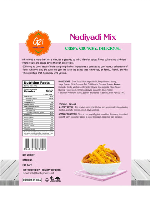 G2I Nadiyadi Mix | Crispy & Crunchy Indian Snack | Authentic Gujarati Namkeen | Made with Quality Ingredients | 100% Vegetarian | Premium Taste of India