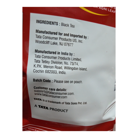 Tata Agni Loose Leaf Black Tea, Extra Strong Blend, 900g Export Pack