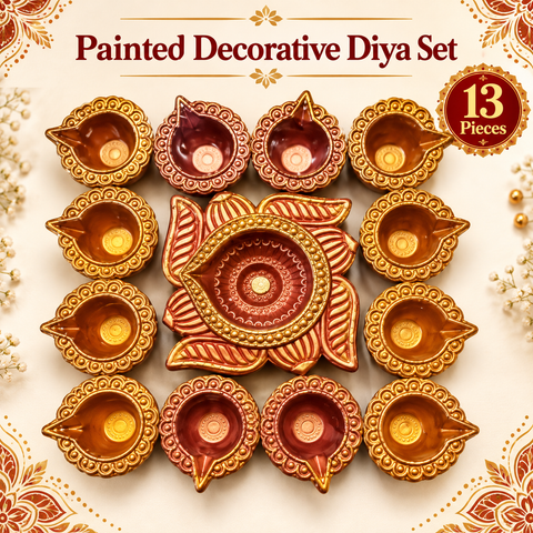 Painted Twelve Diya 13 Pieces