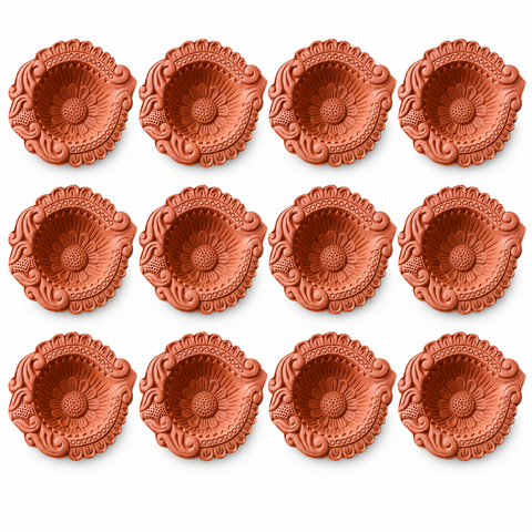 Plain Sunfower Diya 12 pieces