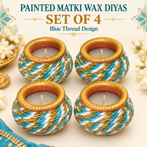 Painted Matki Wax Dandiya Diya 4pcs (blue Thread)