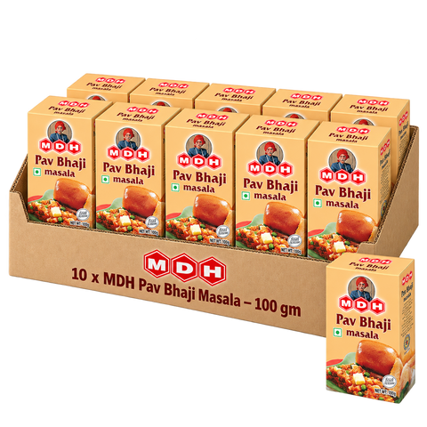 MDH Pav Bhaji Masala, 100g x 10 Boxes, Wholesale Pack (1 kg Total) - Spice Blend for Vegetable Bhaji