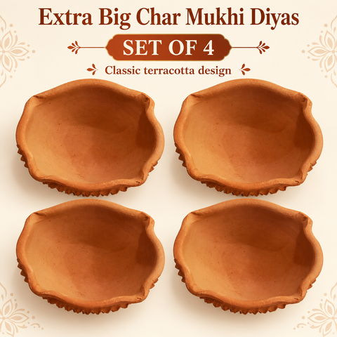 Extra Big Char Mukhi Diya 4pcs/tray