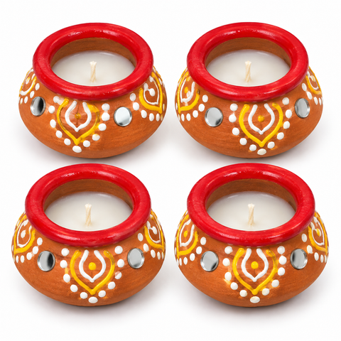Decorated Matki Wax Garba Diya 4 Pieces