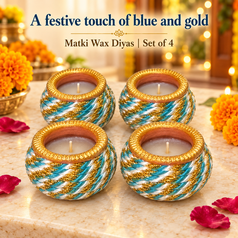 Painted Matki Wax Dandiya Diya 4pcs (blue Thread)