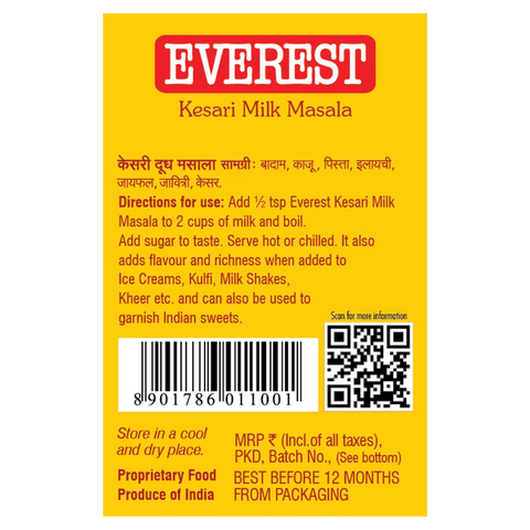 Everest Kesari Milk Masala, Authentic Indian Spice Blend, 50g Box