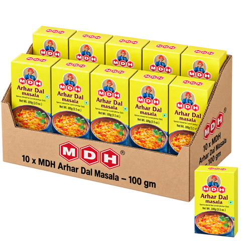 MDH Arhar Dal Masala, 100g x 10 Boxes, Wholesale Pack (1 kg Total) - Spice Blend for Toor Dal