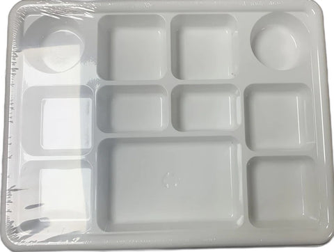 50 Pcs Rectangle White 11 Compartment Disposable Plastic Plates