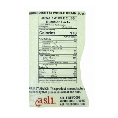 Asli Juwar (Sorghum) Whole – 2LB | Natural Whole Grain | Gluten-Free Millet | High Fiber | Ideal for Cooking & Flour Making