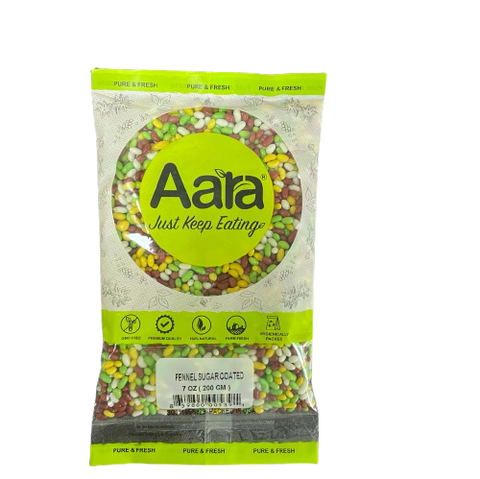 Aara Fennel Sugar Coated Candy - Sweet & Crunchy Fennel Seeds, Digestive Mouth Freshener Snack
