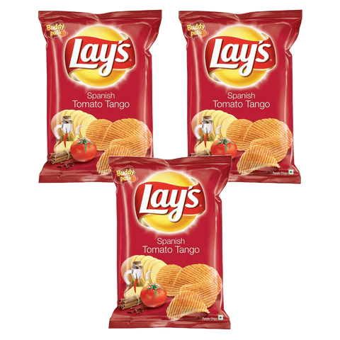 Lay’s Spanish Tomato Tango Chips – 50g x 3 Pack | Tangy & Crispy Potato Snack