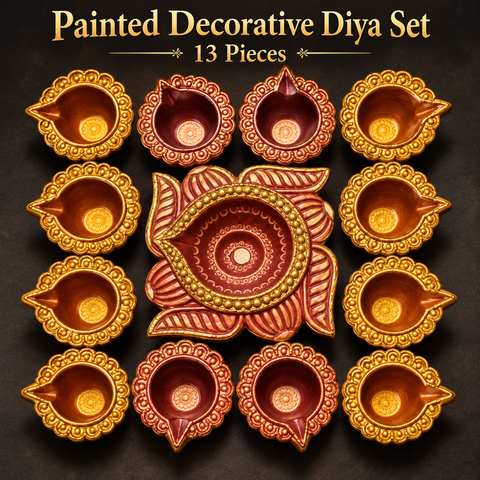 Painted Twelve Diya 13 Pieces