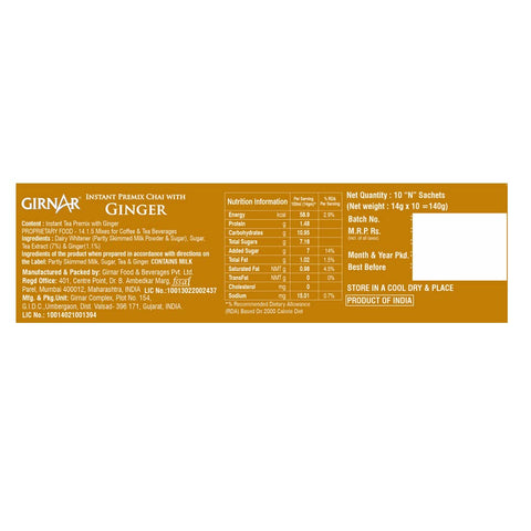 Girnar Ginger Tea Premix (10 Sachets)