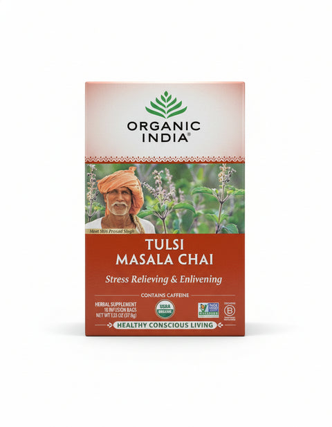 Organic India Tulsi Masala Chai 1.33 OZ (18 Infusion Bags) Stress Relieving & Enlivening