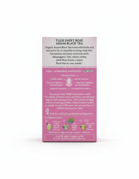 Organic India Tulsi Sweet Rose (Assam Black Tea) 1.27 OZ (18 Infusion Bags) Stress Relieving & Elevating