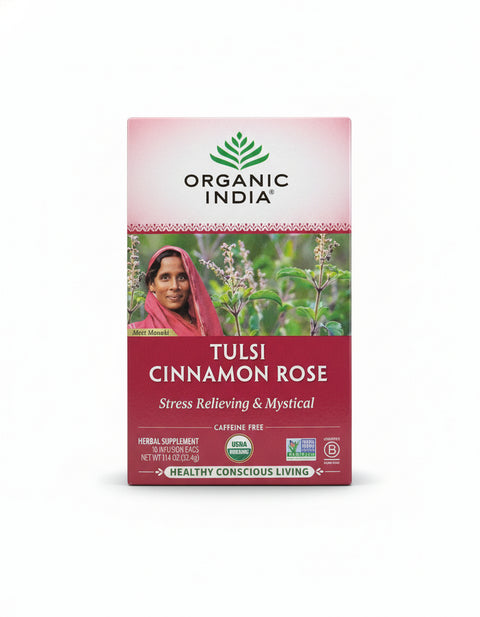 Organic India Tulsi Cinnamon Rose 1.14 OZ (18 Infusion Bags) Stress Relieving & Mystical