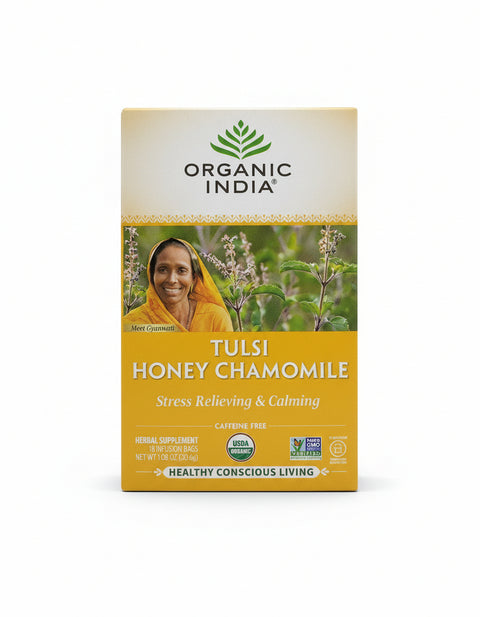 Organic India Tulsi Honey Chamomile 1.08 OZ (18 Infusion Bags) Stress Relieving & Calming