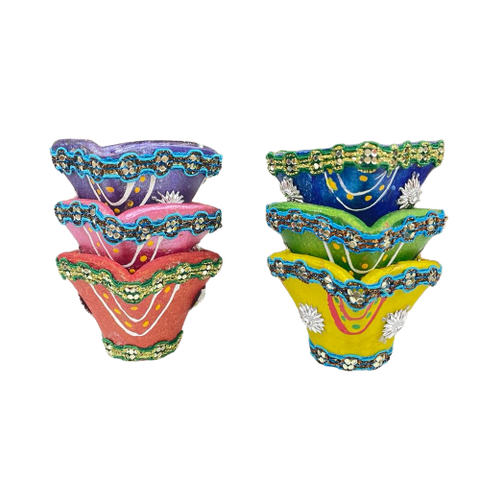 Heart Shape Multi color Diyas- Pack of 6
