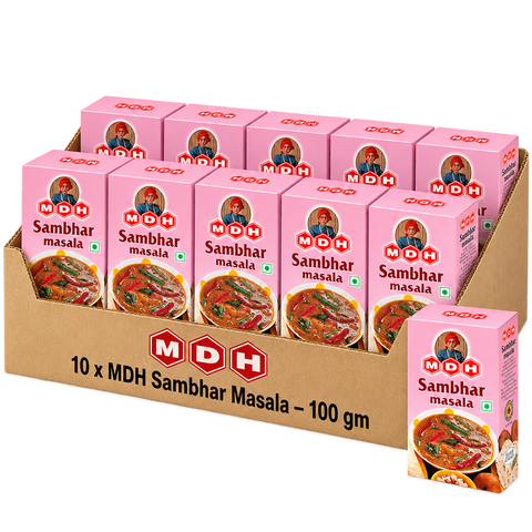 MDH Sambhar Masala, 100g x 10 Boxes, Wholesale Pack (1 kg Total) - Spice Blend for South Indian Lentil Stew