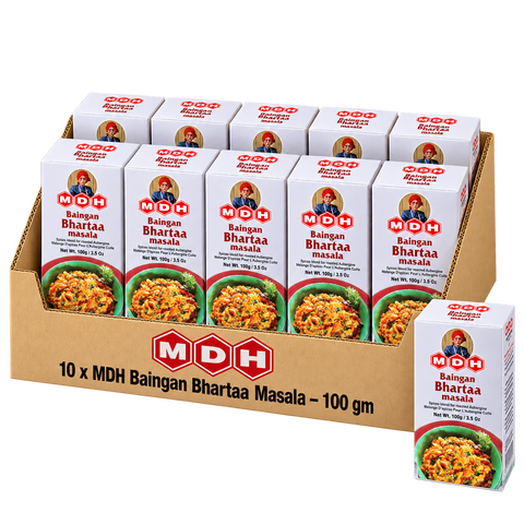 MDH Baingan Bhartaa Masala, 100g x 10 Boxes, Wholesale Pack (1 kg Total) - Spice Blend for Roasted Eggplant