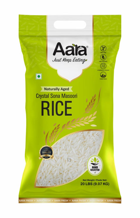 Aara Crystal Sona Masoori Rice – 20 LB | Premium Medium Grain Rice