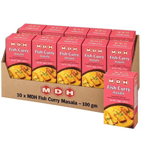 MDH Fish Curry Masala, 100g x 10 Boxes, Wholesale Pack (1 kg Total) - Spice Blend for Fish Curry