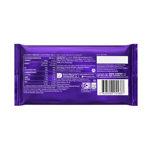 Cadbury Dairy Milk Milk Chocolate Bar – 110 g (3.88 oz) | Smooth & Creamy Milk Chocolate