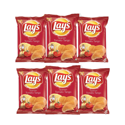 Lay’s Spanish Tomato Tango Chips – 50g x 6 Pack | Tangy & Crispy Potato Snack