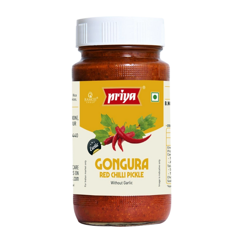 Priya Gongura Red Chilli Pickle Without Garlic - 300g | Authentic Andhra Style Achar | Spicy & Tangy Roselle Leaves Pickle | Traditional Indian Taste