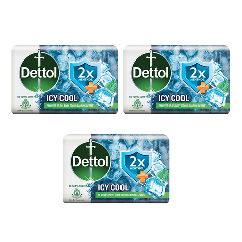 Dettol Icy Cool Soap – 125g (Pack of 3) | Kills 99.9% Germs | Cooling Freshness & Protection