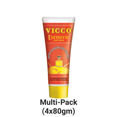 Vicco Turmeric Vanishing Cream with Sandalwood Oil – 80g x 4 Pack | Ayurvedic Skin Cream | Natural Glow & Acne Care